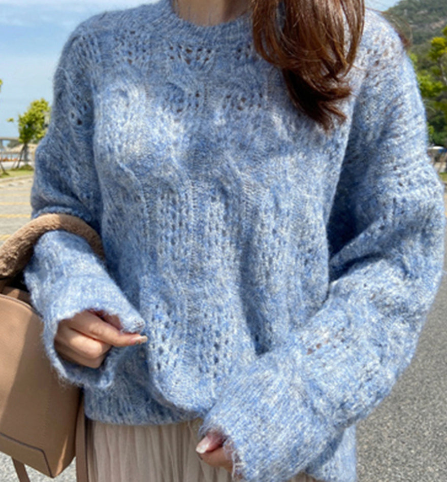 Sweater loose round neck openwork sweater  109