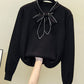 Pullover lockerer Langarm-Pullover mit Schleife 086