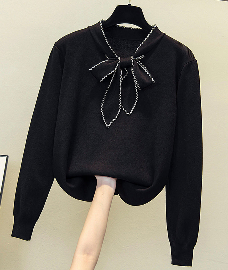 Pullover lockerer Langarm-Pullover mit Schleife 086