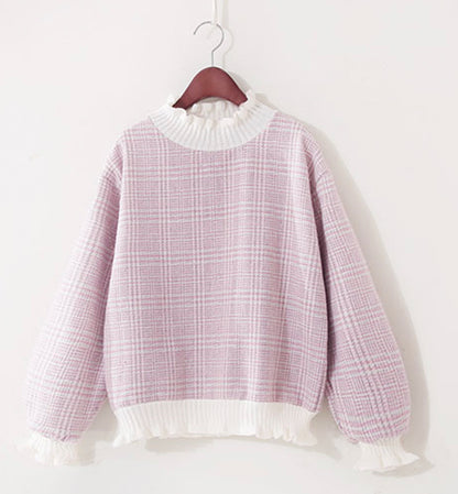 Cute plaid long sleeve top T-shirt  071