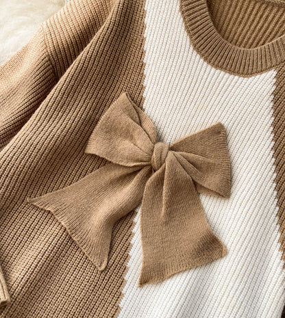 Cute bow knitted sweater dress  056