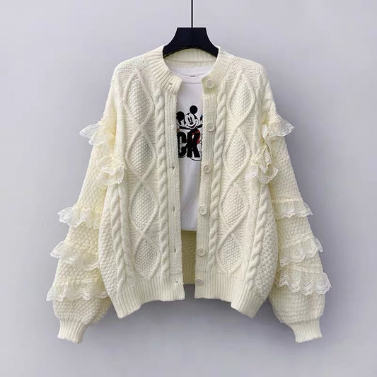Süßer Cardigan aus Spitze mit langen Ärmeln 015