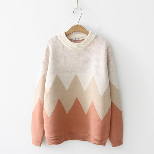 Süßer Langarmpullover mit Rundhalsausschnitt 037
