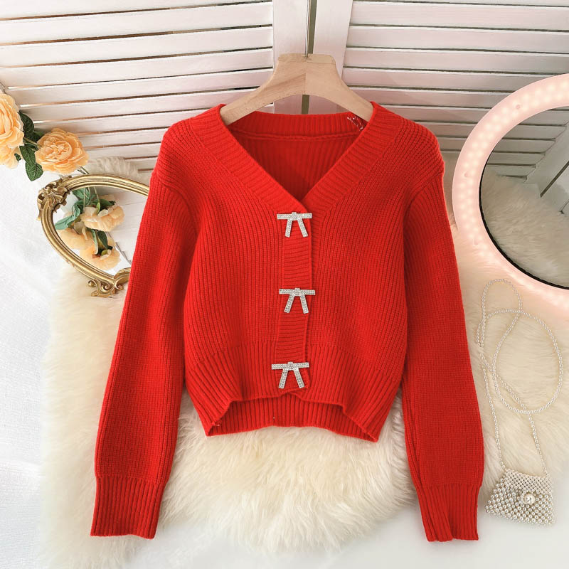 Lovely bow-knot long-sleeved cardigan sweater  009