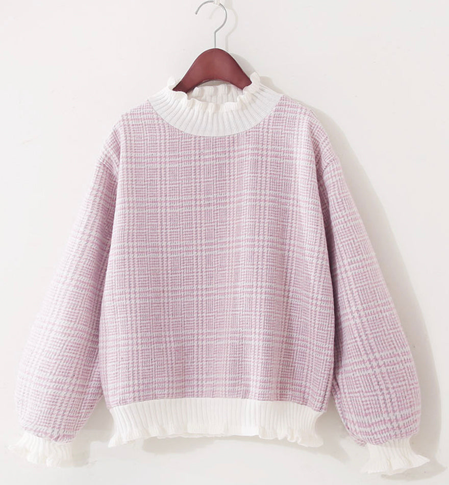 Cute plaid long sleeve top T-shirt  071