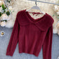 Cute lapel sweater long sleeve sweater  075