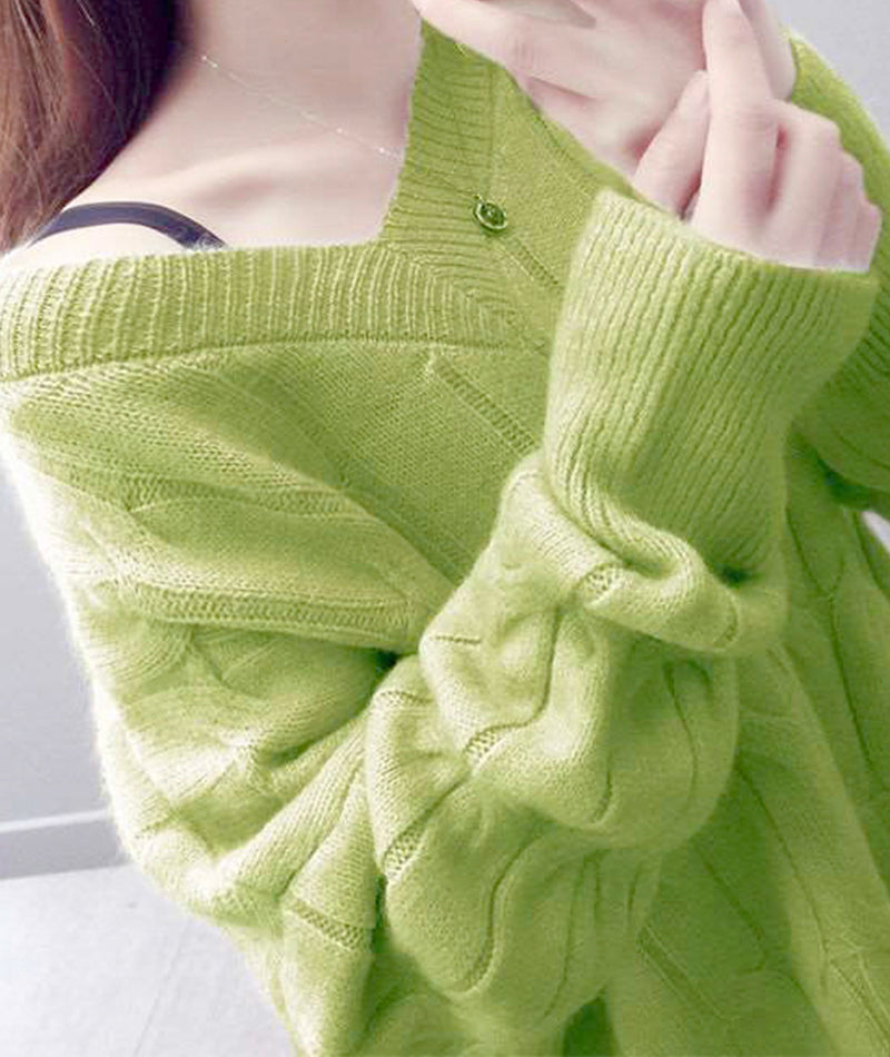 Süßer Langarmpullover mit V-Ausschnitt 093