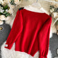Red round neck long sleeve sweater  067