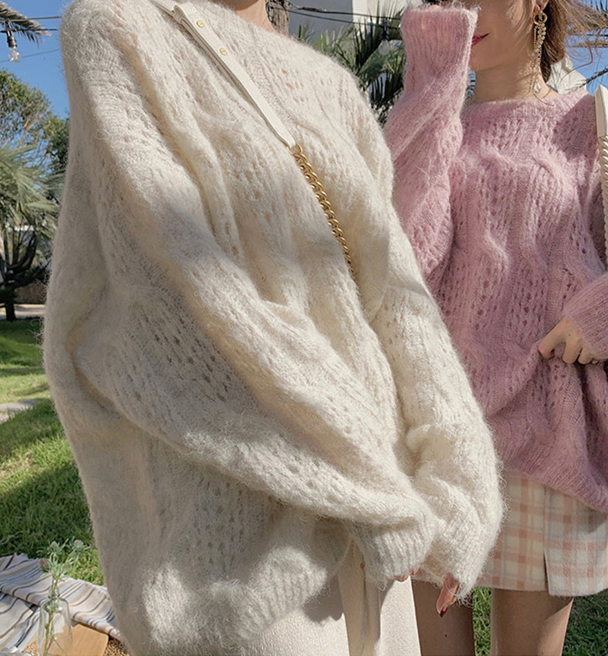 Sweater loose round neck openwork sweater  109