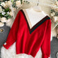 Red round neck long sleeve sweater  067