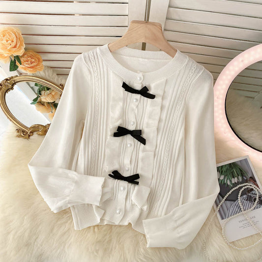 Wunderschöne Strickjacke mit Schleifenknoten und langen Ärmeln 010