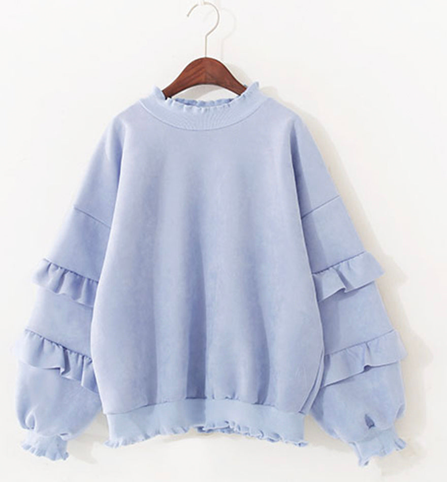Simple round neck long sleeve tops  070