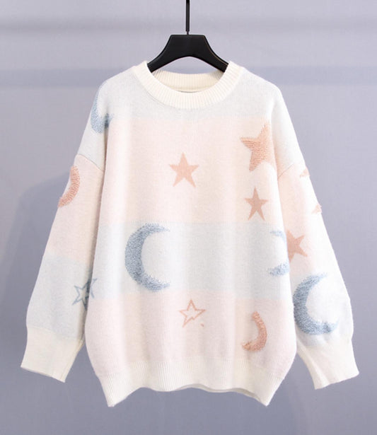 Süßer Pullover mit Sternenmond und langen Ärmeln 032