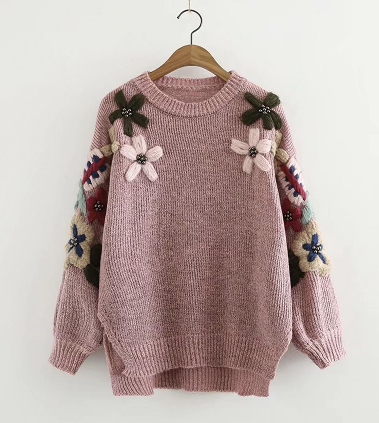 Schöner Blumen-Langarmpullover 044