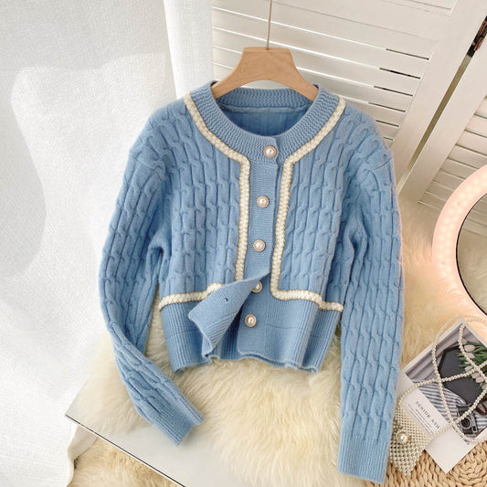 Süßer Strickpullover mit kurzen Ärmeln 013