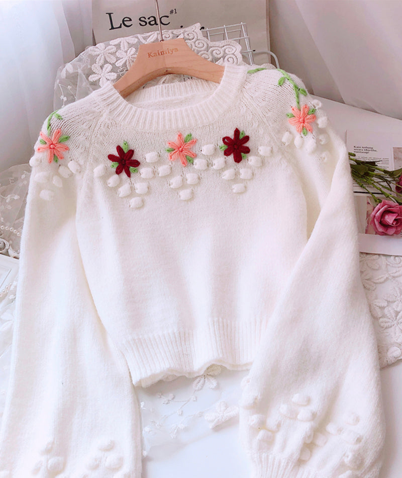 Sweet flowers long sleeve sweater  082