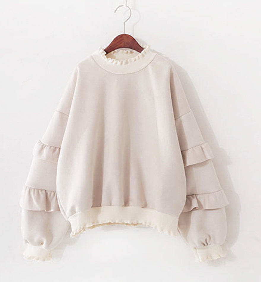 Simple round neck long sleeve tops  070