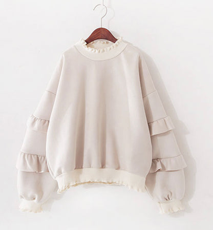 Simple round neck long sleeve tops  070