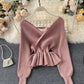 Stylish v neck long sleeve tops  045