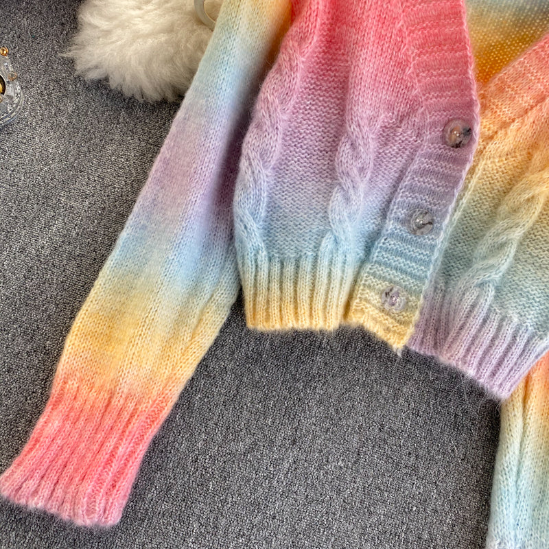 Rainbow Cardigan Long Sleeve Short Sweater 022