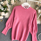 Cute round neck lace long sleeve sweater  068