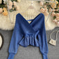 Stylish v neck long sleeve tops  045
