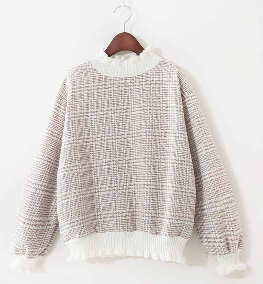 Cute plaid long sleeve top T-shirt  071