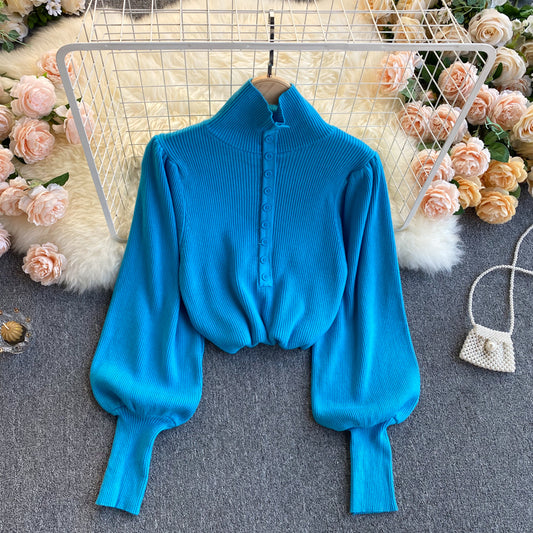 Eleganter Pullover mit Stehkragen und langen Ärmeln 021