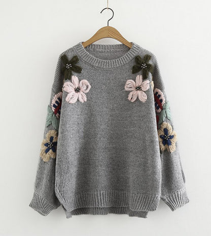 Schöner Blumen-Langarmpullover 044