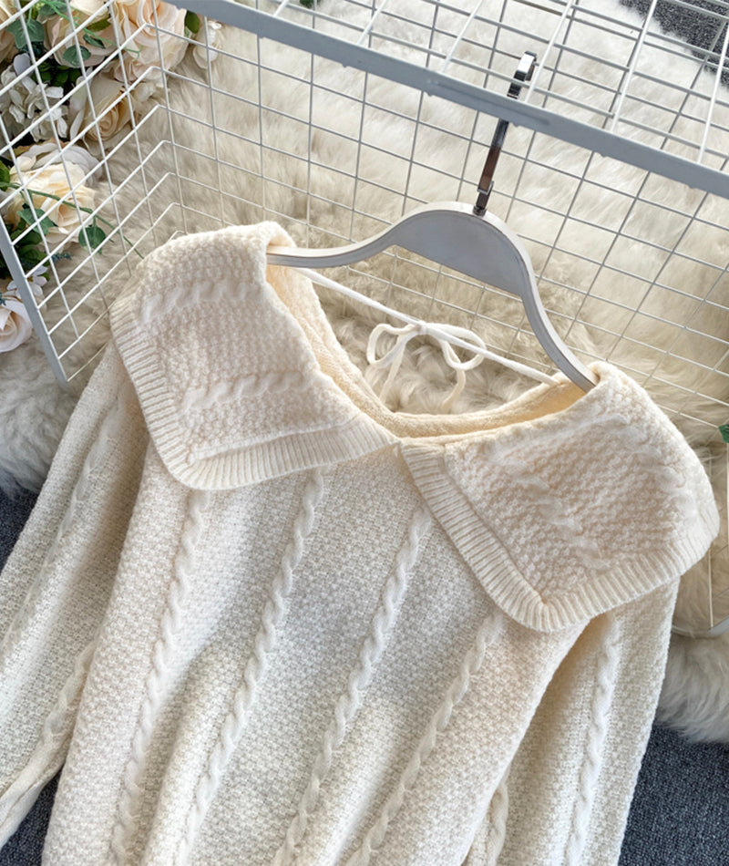 Cute lapel sweater long sleeve sweater  075