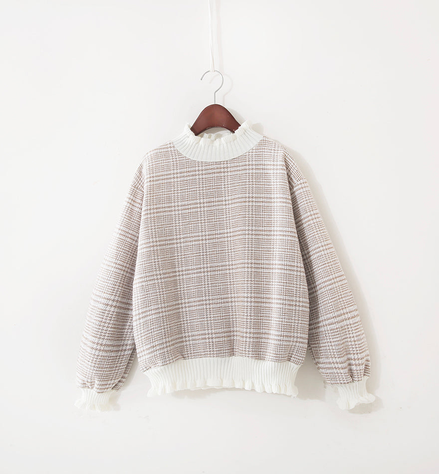Cute plaid long sleeve top T-shirt  071