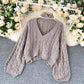 Vintage twist knit top v neckline long sweater  024
