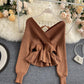 Stylish v neck long sleeve tops  045