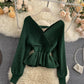 Stylish v neck long sleeve tops  045