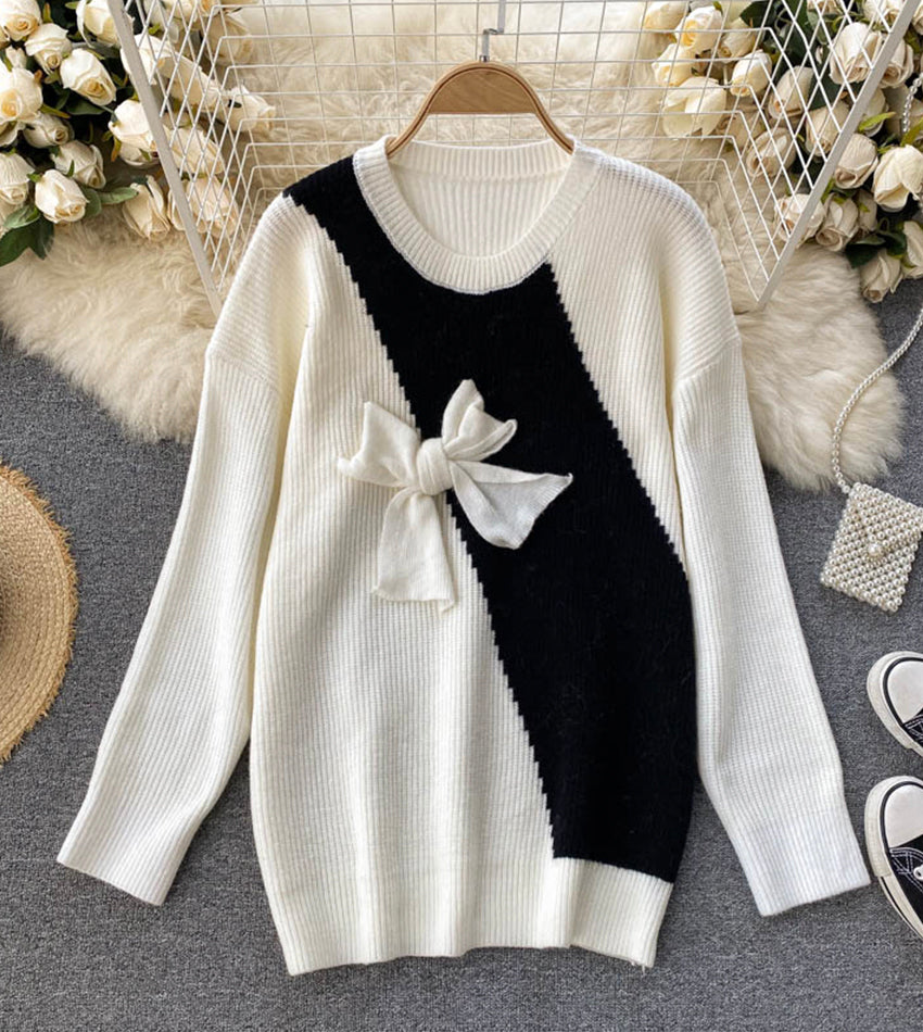 Cute bow knitted sweater dress  056