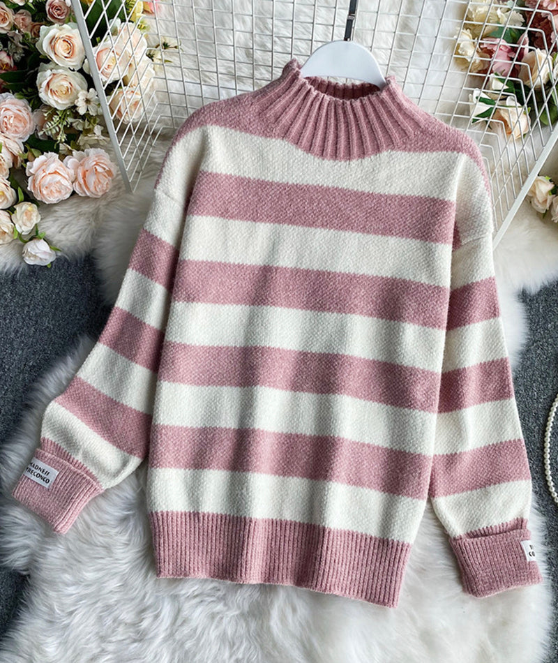 Langärmliger Pullover mit einfachen Streifen 060