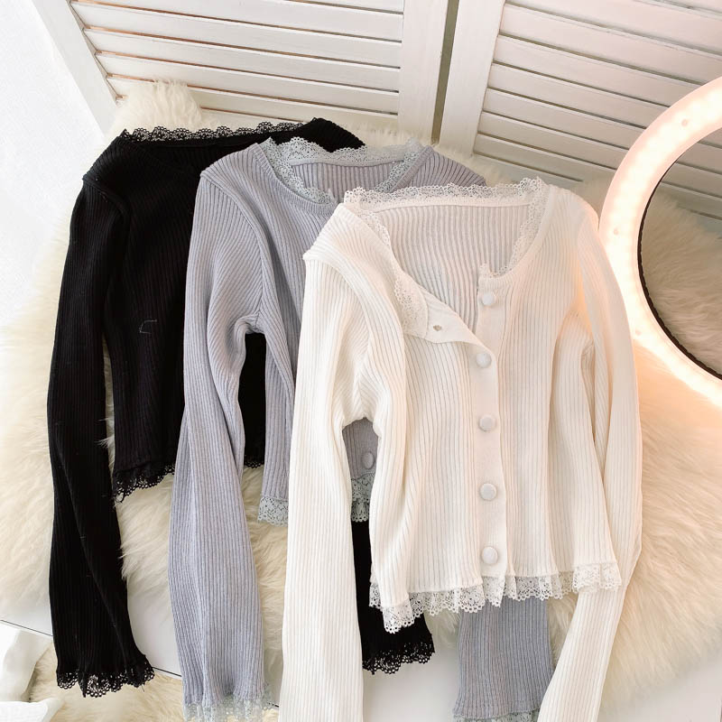Simple Cardigan Lace Long Sleeve Sweater  020