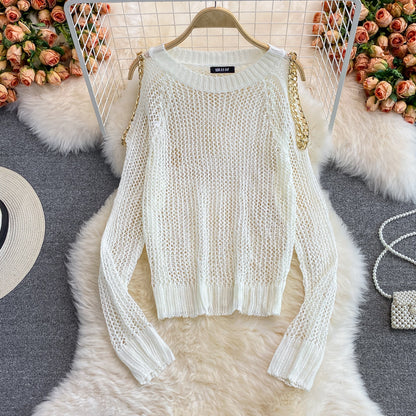Cute cut-out long-sleeved sweater off shoulder sweater  038