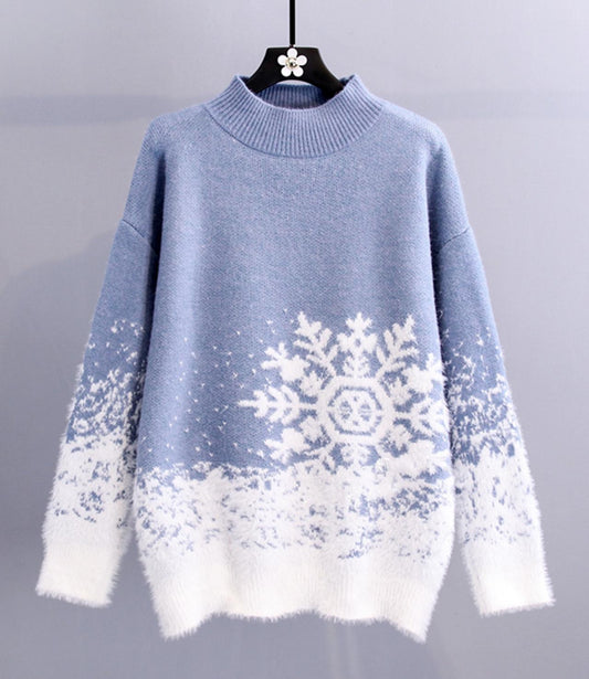 Süßer Langarmpullover mit Schneeflocken 030