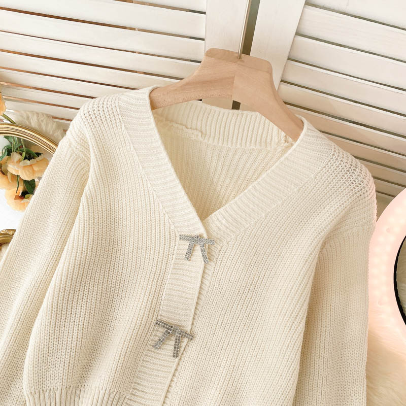 Lovely bow-knot long-sleeved cardigan sweater  009