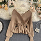 Stylish v neck long sleeve tops  045