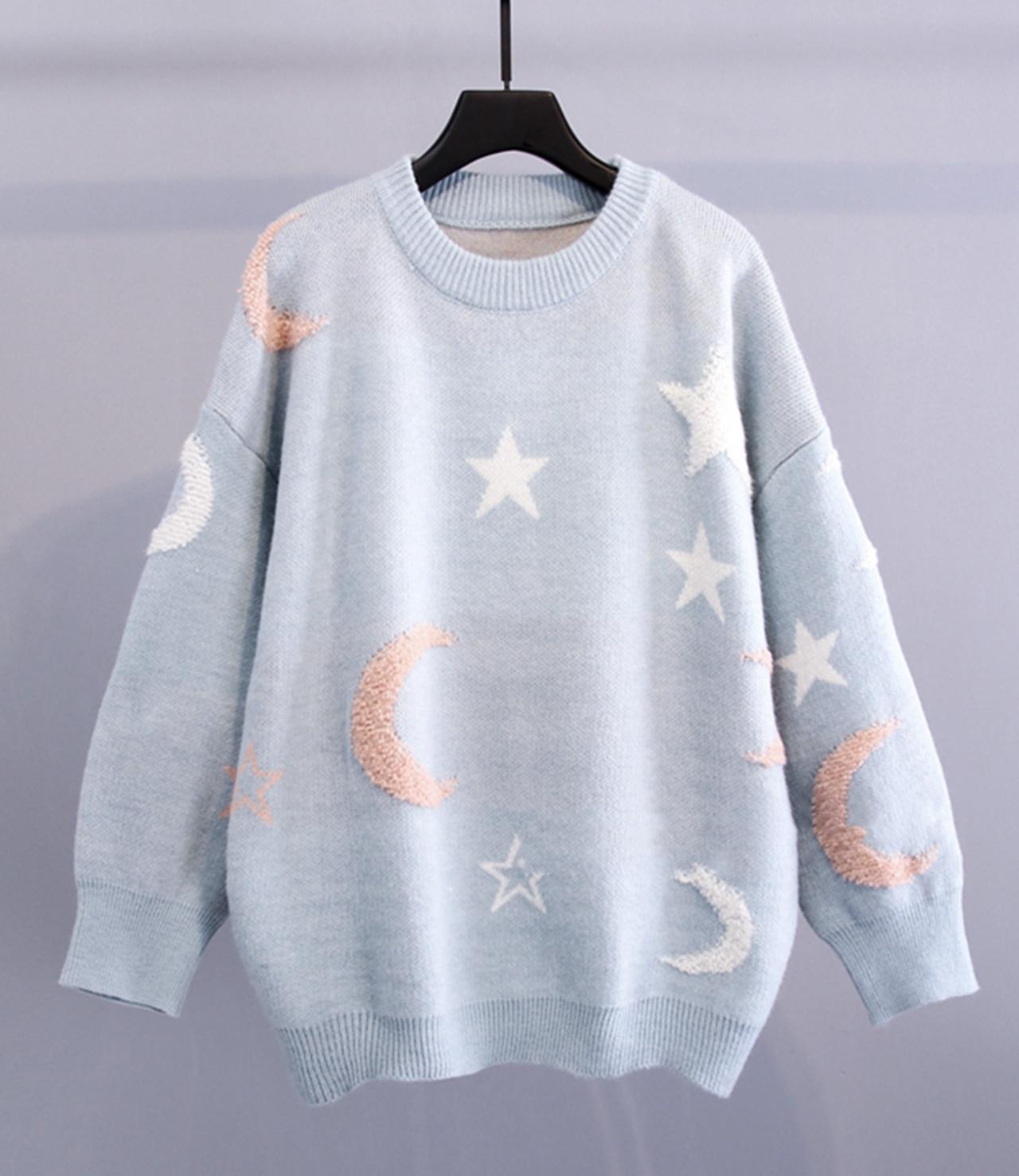 Cute star moon long sleeve sweater  032