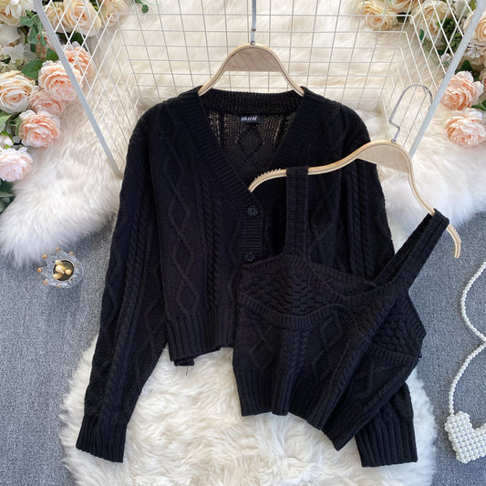 Modischer Strick-Cardigan Zweiteiler 023