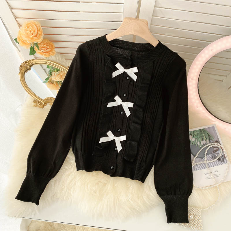 Lovely bow-knot long-sleeved cardigan sweater  010