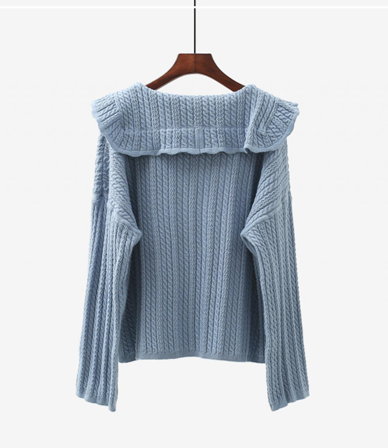 Cute long-sleeved lapel sweater 001