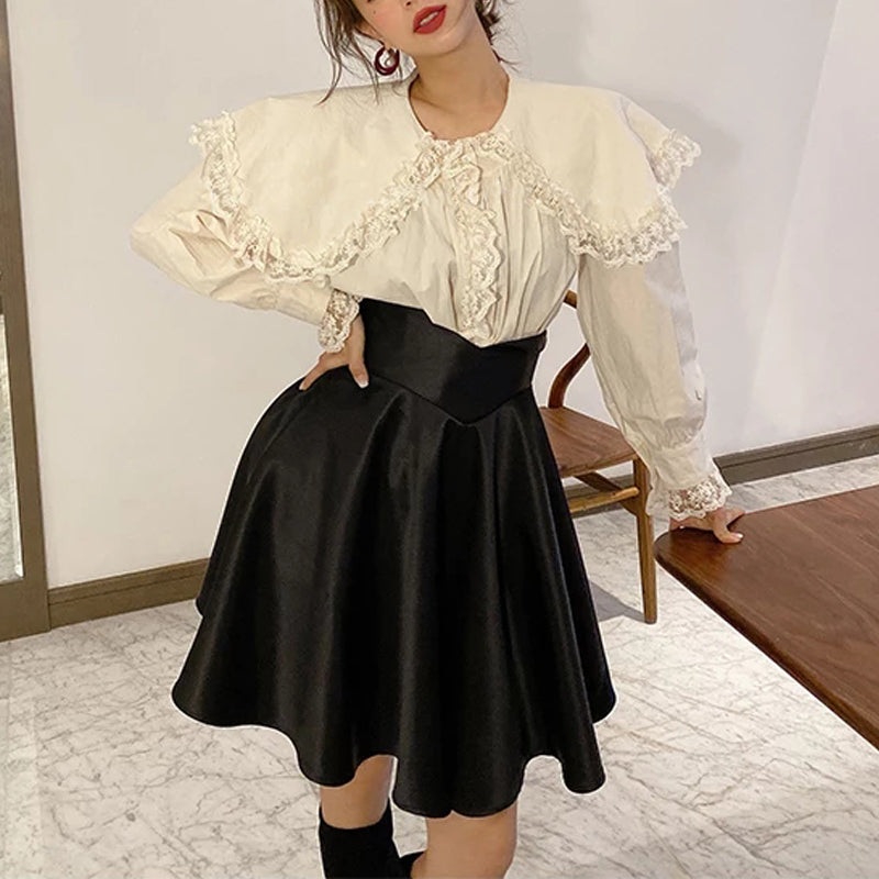 Cute A line short shirt black shirt  3440
