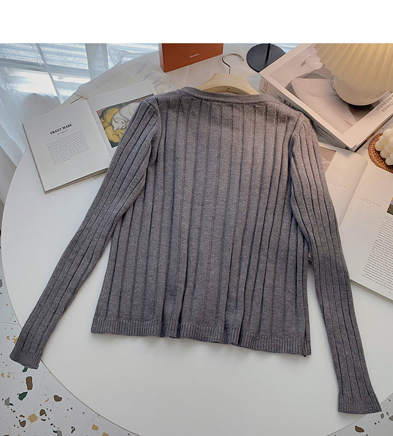 Einreihiger einfarbiger Pullover mit langen Ärmeln 6555