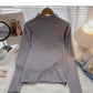 Commuter solid color Pullover half high neck long sleeve Knitted Top  6651