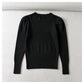 Round neck bubble sleeve elastic slim knit sweater  7444
