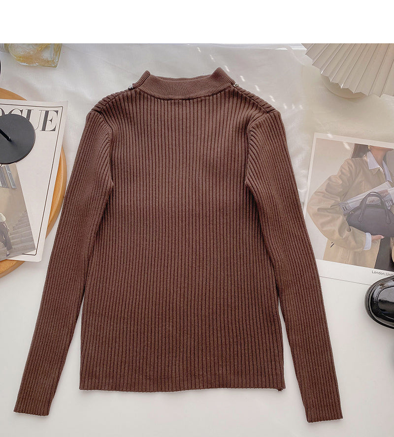 Design sense knitwear stand collar chain long sleeve top  6527